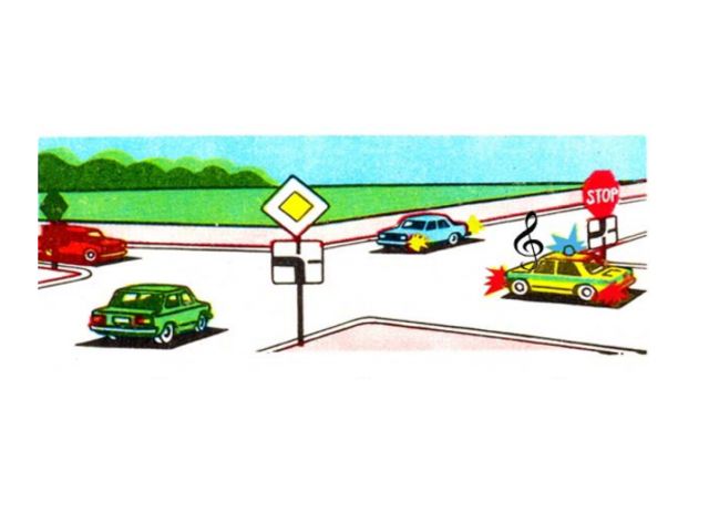 Կապույտ ավտոմոբիլը խաչմերուկը կանցնի